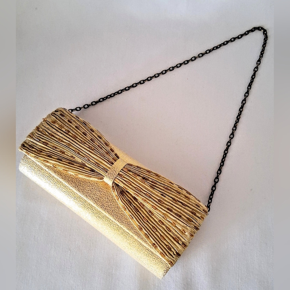 Vintage (Like New!) Gold Lamè w/ Beading - Evening Clutch Bag - "CNKW Canada"